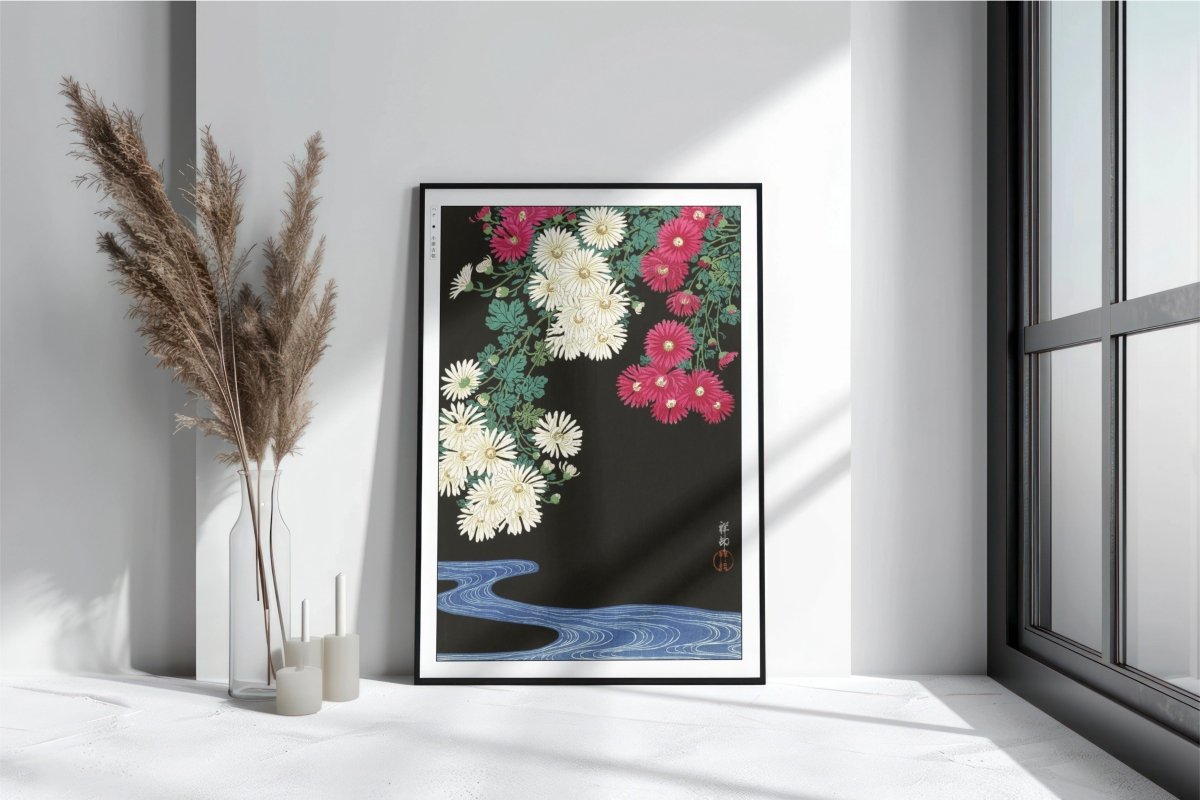 Ohara Koson - Chrysanthemums & Running Water - Art Only with Decor
