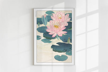 Ohara Koson - Water Lily - Art Only - White Frame