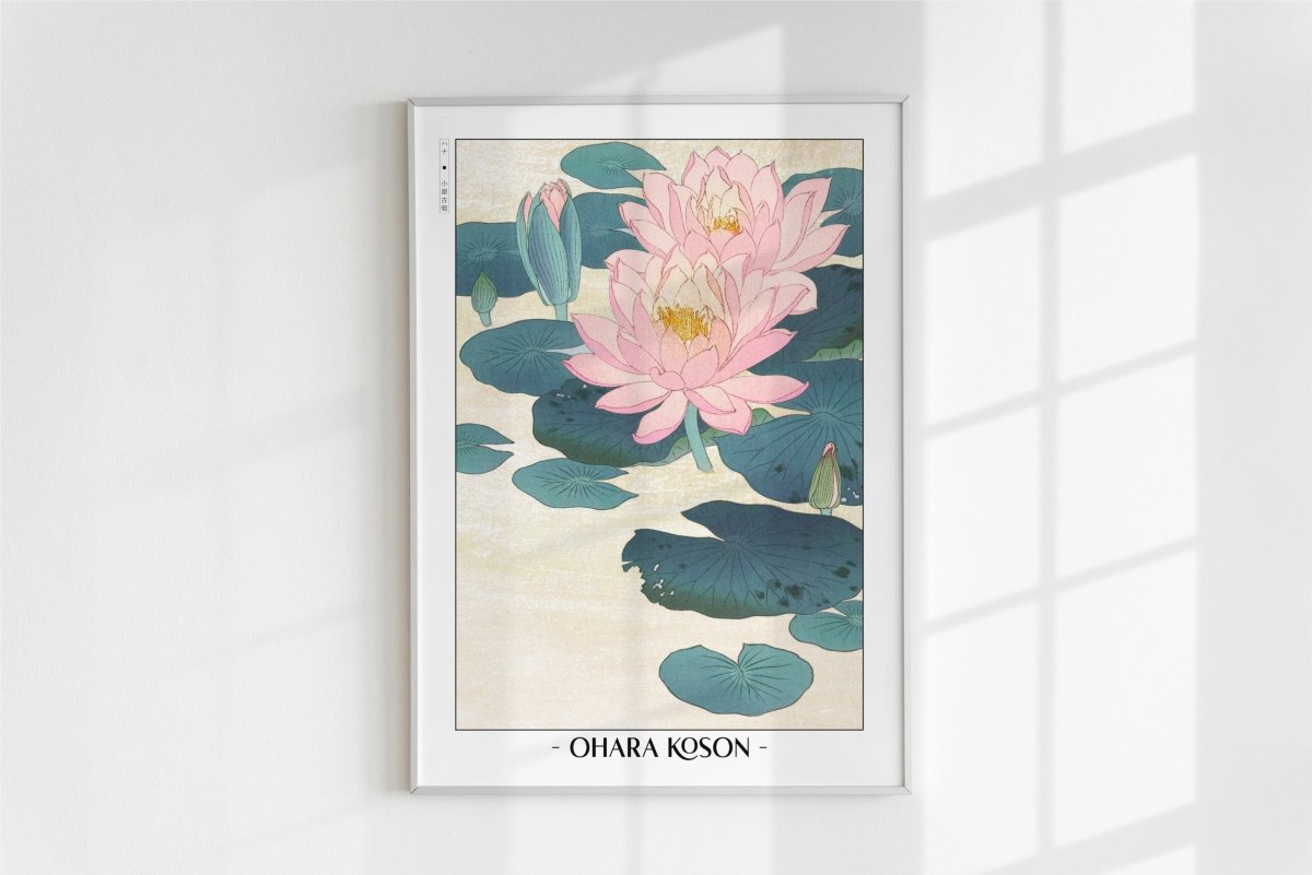 Ohara Koson - Water Lily - Artist Name - White Frame