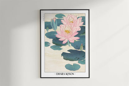 Ohara Koson - Water Lily - Artist Name - Black Frame