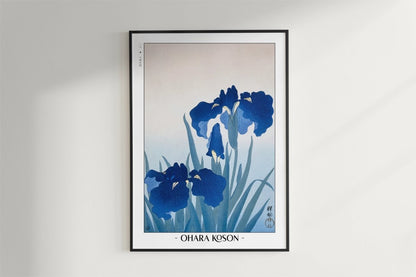Ohara Koson - Irises - Artist Name - Black Frame