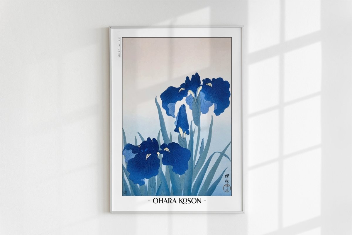 Ohara Koson - Irises - Artist Name - White Frame