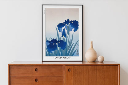 Ohara Koson - Irises - Artist Name with Decor