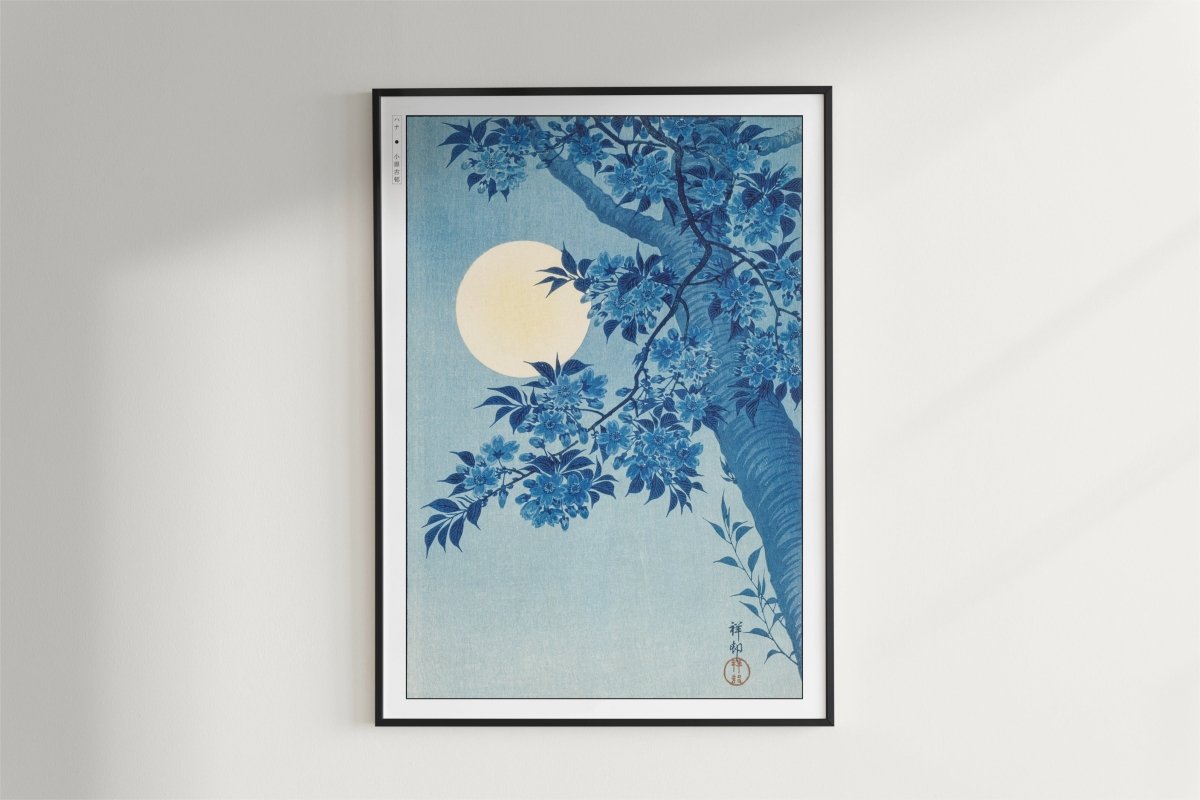 Ohara Koson - Blossoming Cherry on a Moonlit Night - Art Only - Black Frame