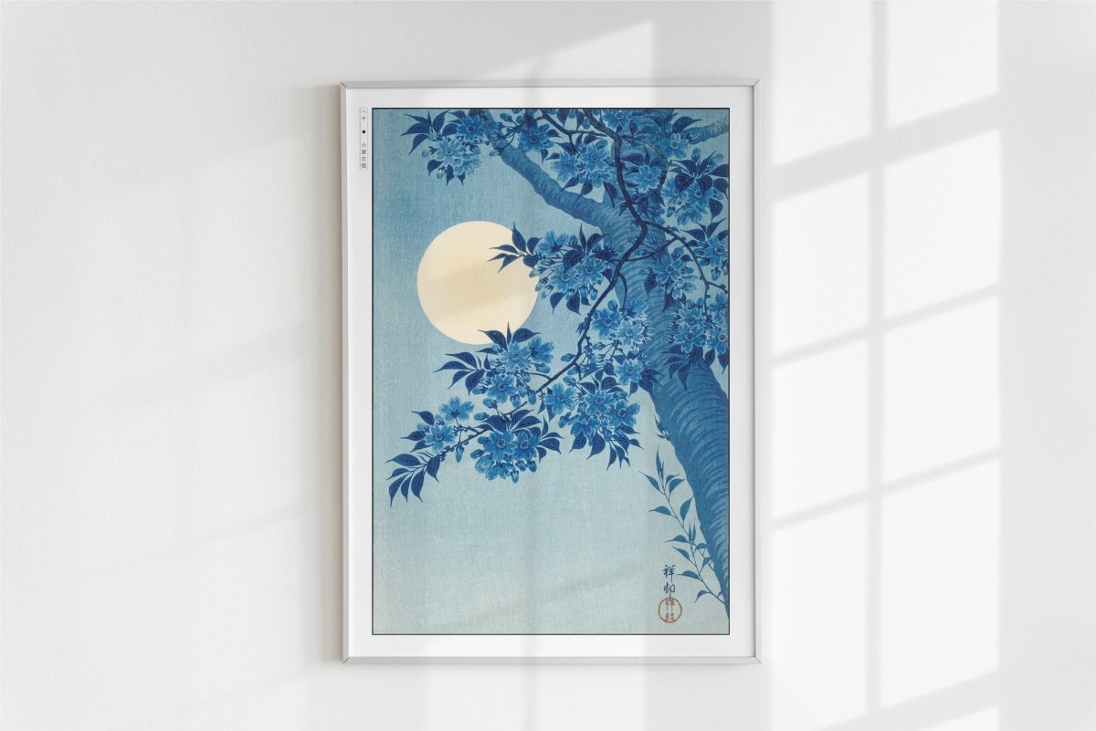 Ohara Koson - Blossoming Cherry on a Moonlit Night - Art Only - White Frame