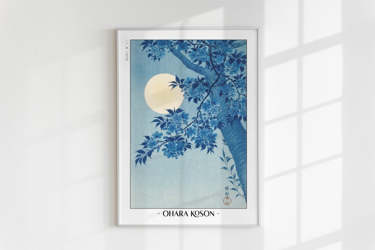 Ohara Koson - Blossoming Cherry on a Moonlit Night - Artist Name - White Frame