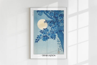 Ohara Koson - Blossoming Cherry on a Moonlit Night - Artist Name - White Frame