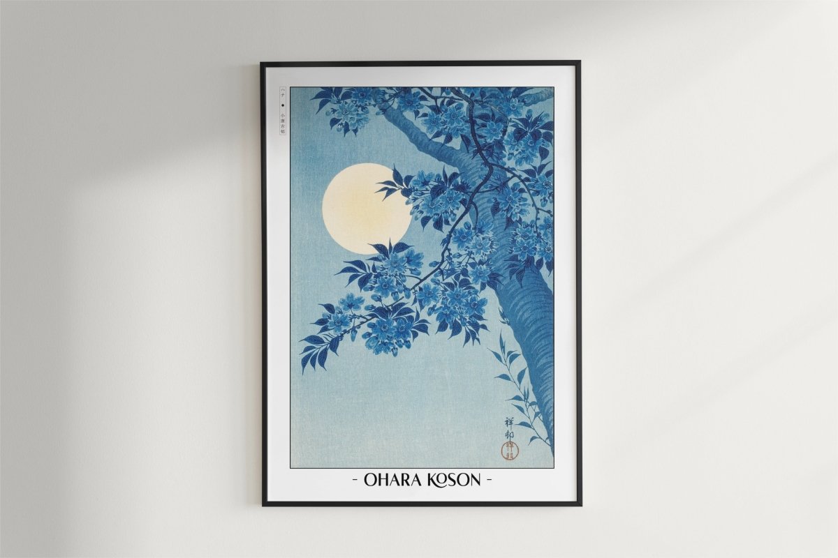 Ohara Koson - Blossoming Cherry on a Moonlit Night - Artist Name - Black Frame