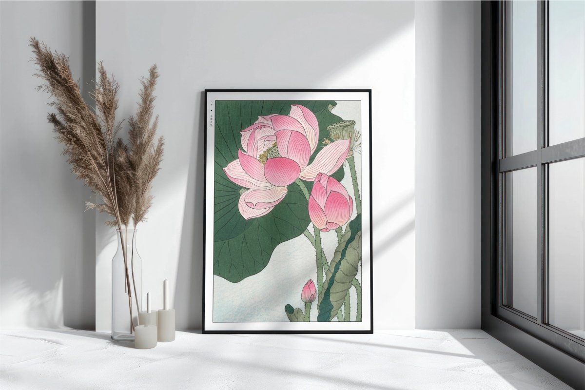 Ohara Koson - Blooming Lotus Flowers - Art Only with Decor