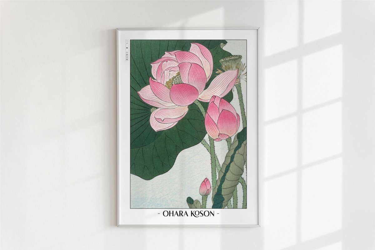Ohara Koson - Blooming Lotus Flowers - Artist Name - White Frame