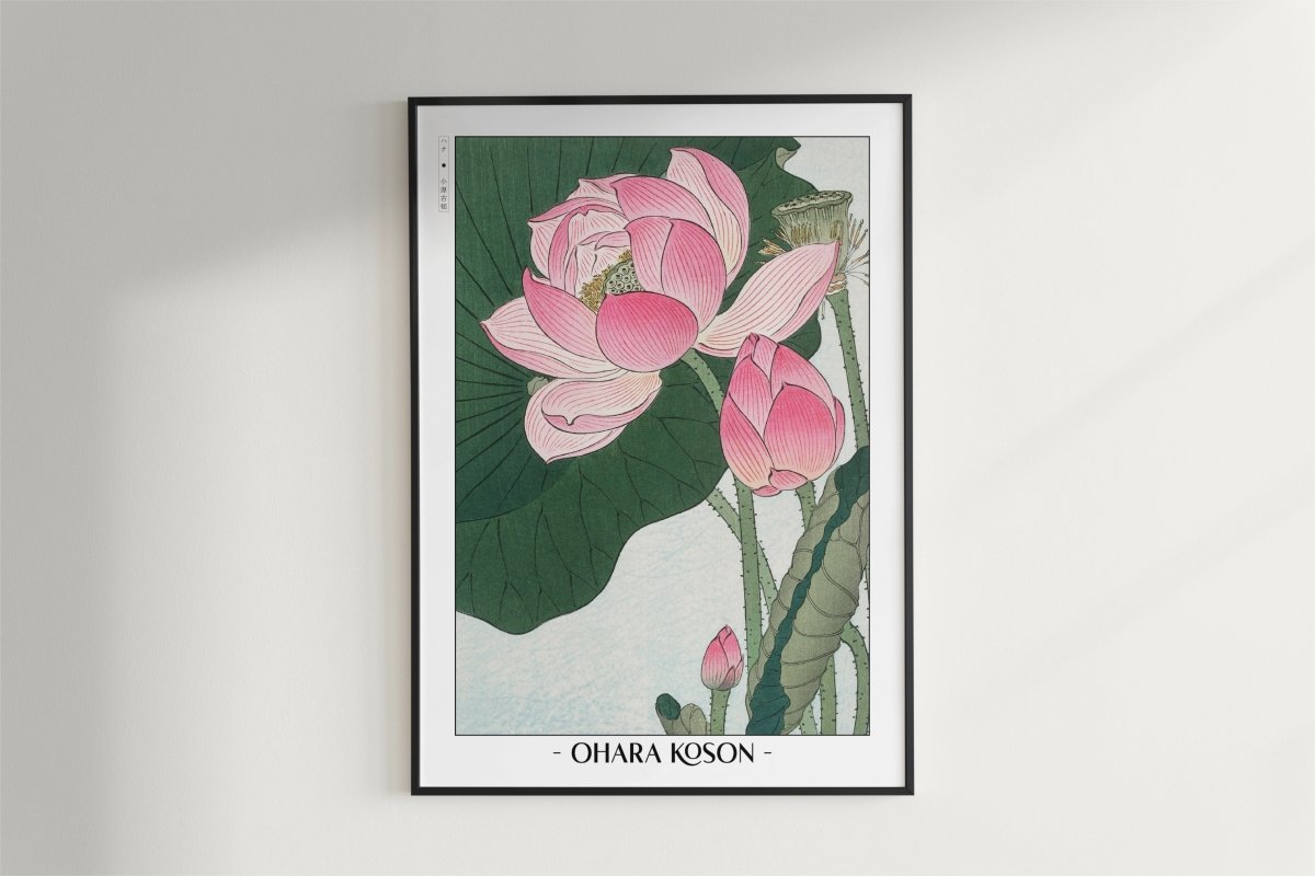 Ohara Koson - Blooming Lotus Flowers - Artist Name - Black Frame