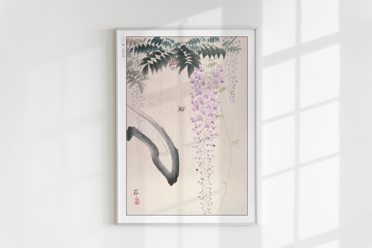 Ohara Koson - Wisteria & Bee - Art Only - White Frame