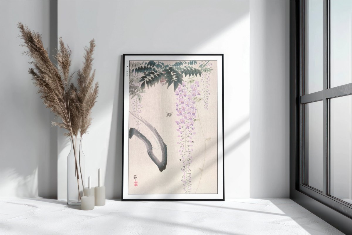 Ohara Koson - Wisteria & Bee - Art Only with Decor
