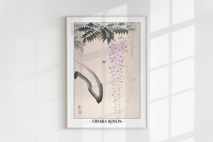 Ohara Koson - Wisteria & Bee - Artist Name - White Frame