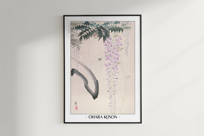 Ohara Koson - Wisteria & Bee - Artist Name - Black Frame