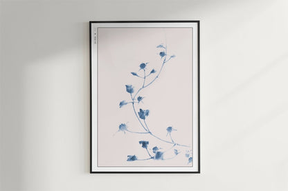Hokusai - Small Blue Blossoms on a Vine - Art Only - Black Frame