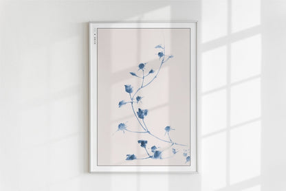 Hokusai - Small Blue Blossoms on a Vine - Art Only - White Frame