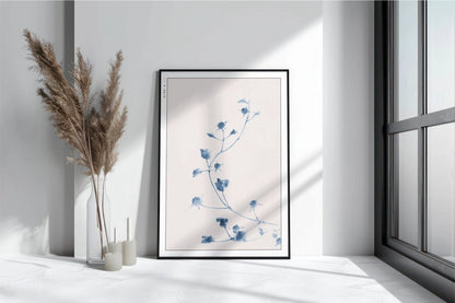 Hokusai - Small Blue Blossoms on a Vine - Art Only with Decor