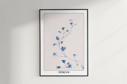Hokusai - Small Blue Blossoms on a Vine - Artist Name - Black Frame