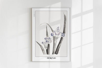 Hokusai - Japanese Irises - Artist Name - White Frame