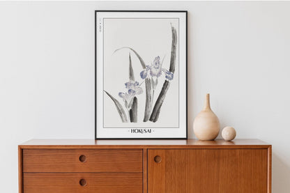 Hokusai - Japanese Irises - Artist Name with Decor