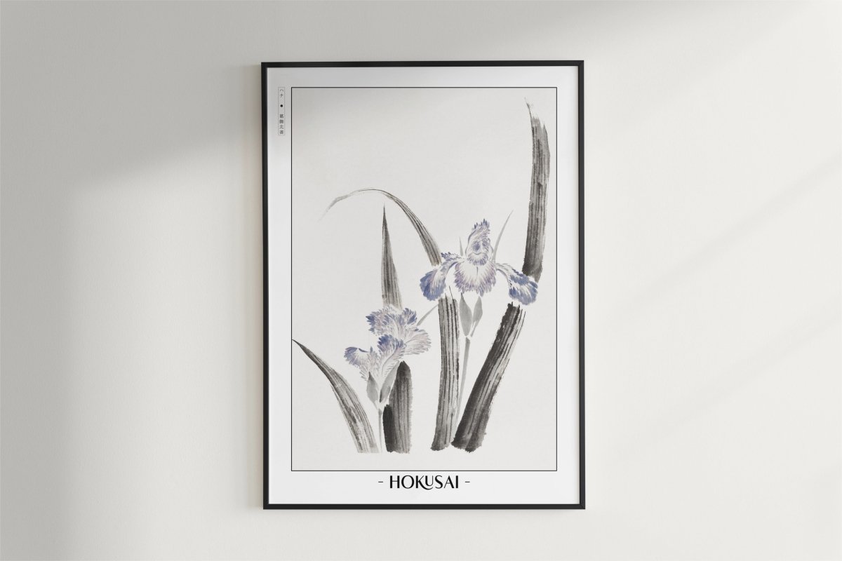 Hokusai - Japanese Irises - Artist Name - Black Frame