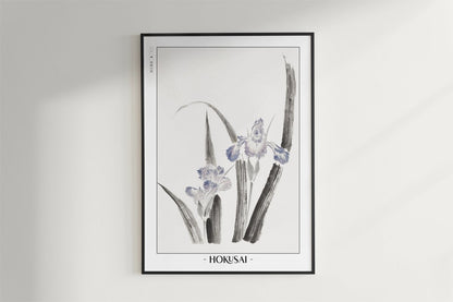 Hokusai - Japanese Irises - Artist Name - Black Frame