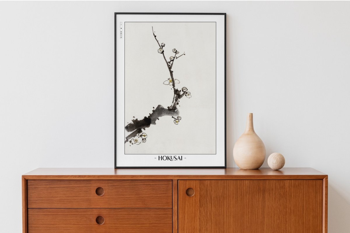 Hokusai - Plum Blossoms - Artist Name with Decor