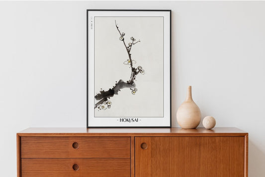 Hokusai - Plum Blossoms - Artist Name with Decor