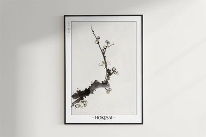 Hokusai - Plum Blossoms - Artist Name - Black Frame