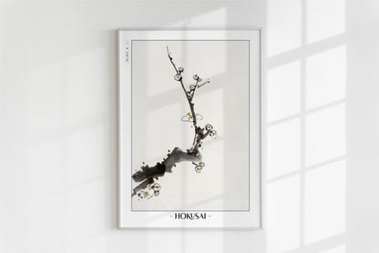 Hokusai - Plum Blossoms - Artist Name - White Frame