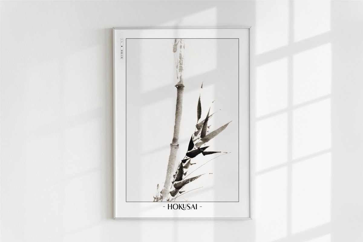 Hokusai - Bamboo Shoot - Artist Name - White Frame