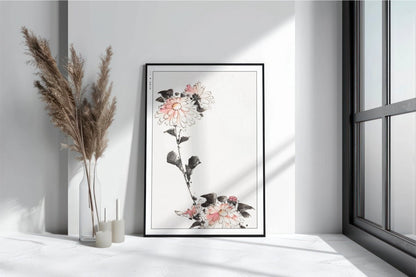 Hokusai - Pink Flower Blossoms on Low Stalk - Art Only with Decor