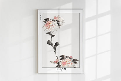 Hokusai - Pink Flower Blossoms on Low Stalk - Artist Name - White Frame