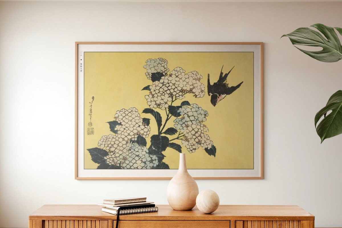 Hokusai - Hydrangeas & Swallow - Art Only with Decor