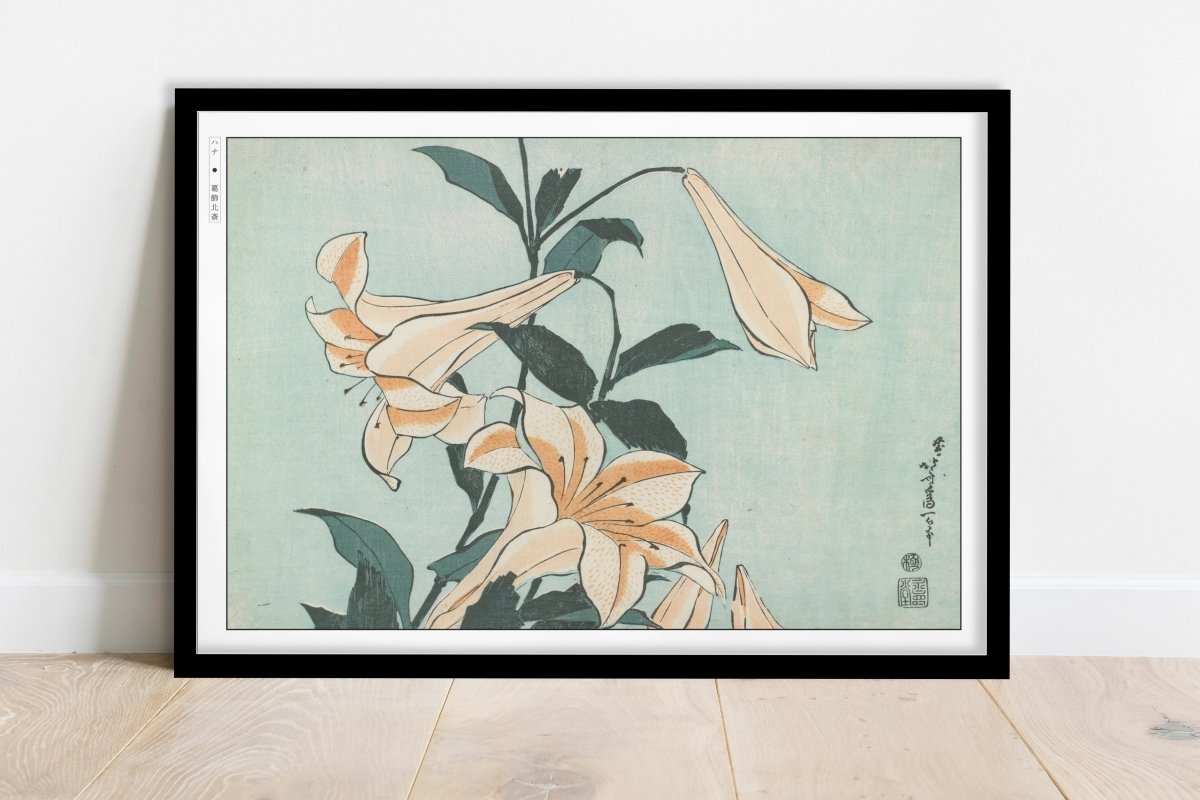 Hokusai - Lilies - Art Only - Black Frame
