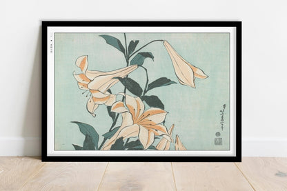 Hokusai - Lilies - Art Only - Black Frame