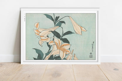 Hokusai - Lilies - Art Only - White Frame
