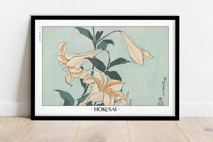 Hokusai - Lilies - Artist Name - Black Frame