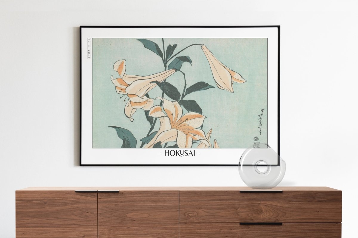 Hokusai - Lilies - Artist Name with Decor