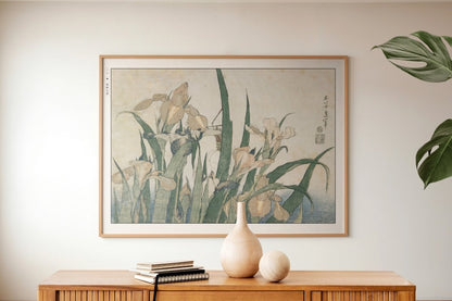 Hokusai - Irises & Grasshopper - Art Only with Decor