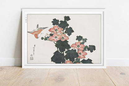 Hokusai - Hibiscus & Swallow - Art Only - White Frame