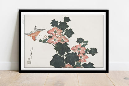 Hokusai - Hibiscus & Swallow - Art Only - Black Frame