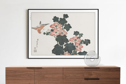 Hokusai - Hibiscus & Swallow - Art Only with Decor