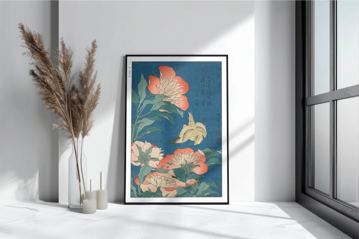 Hokusai - Peonies & Canary - Art Only with Decor