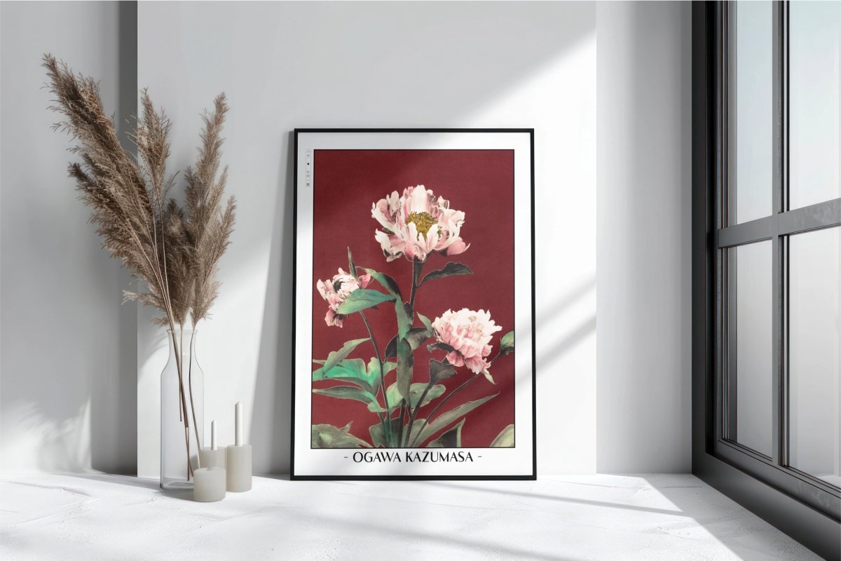Ogawa Kazumasa - Pink Peonies - Artist Name - Black Frame