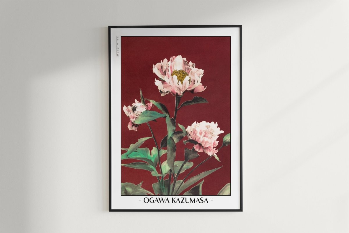 Ogawa Kazumasa - Pink Peonies - Artist Name - White Frame