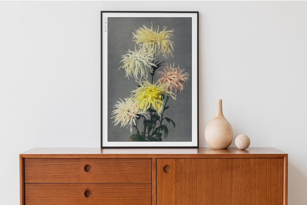 Ogawa Kazumasa - Yellow Chrysanthemums - Art Only - Black Frame