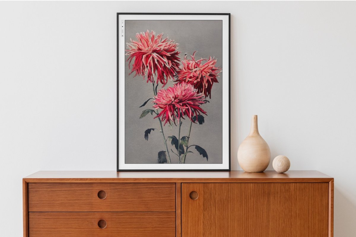Ogawa Kazumasa - Pink Chrysanthemum - Art Only - Black Frame