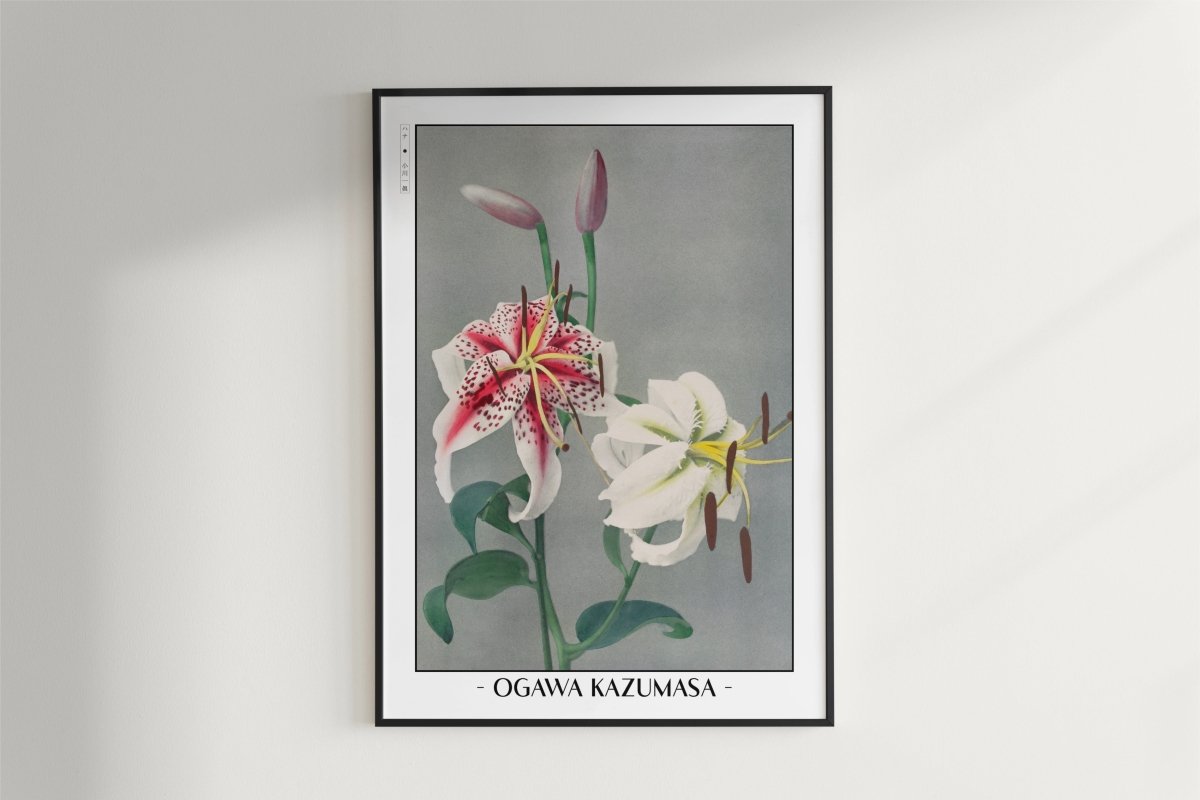 Ogawa Kazumasa - Japanese Lilies - Artist Name - White Frame